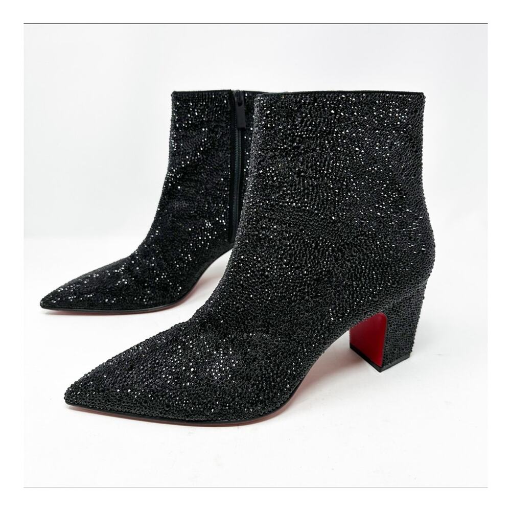 Christian Louboutin Aiglissima Strass Ankle Boots Black Block Heel Mens EU 42